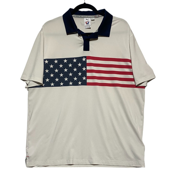 Puma Volition America Polo Shirt Mens Large USA Flag Stars Stripes Golf Patriot - Picture 1 of 6